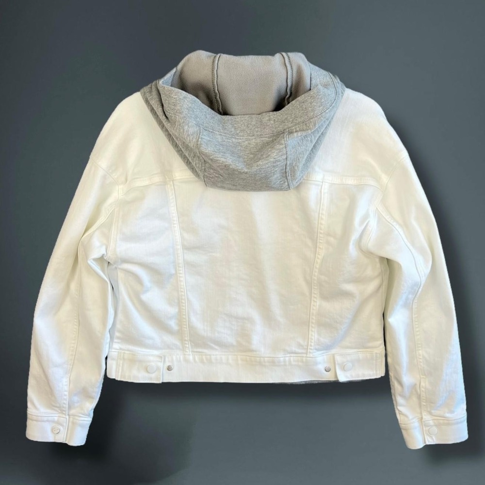 Athleta Jacket Womens Medium‎ White Denim Trucker Hooded Zip In Vest Layered - Picture 4 of 12